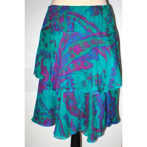 New Womens $898 Ralph Lauren Black Label 100% Skirt Silk Aqua Blue Teal Purple 6